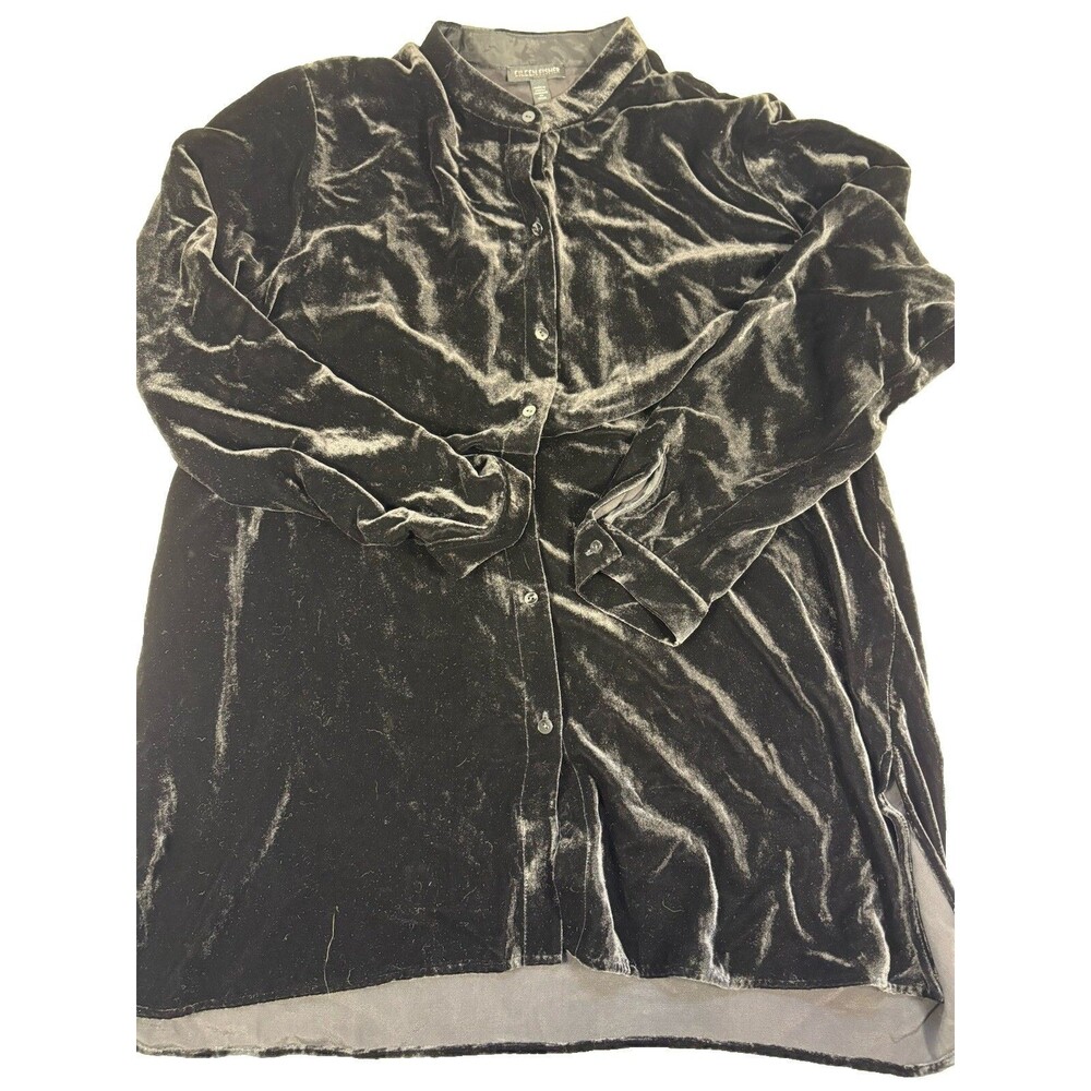 NWOT Eileen Fisher Mandarin Collar Black Velvet Tunic Top Size Medium